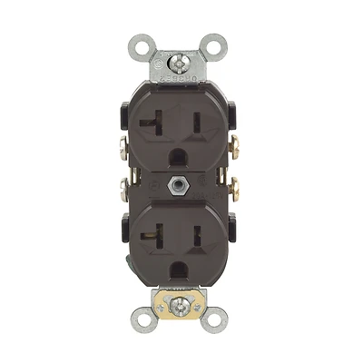 Leviton CBR20 Commercial-Grade Duplex Outlet, 2 -Pole, 20 A, 125 VAC, NEMA: NEMA 5-20R, Brown