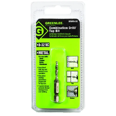 Greenlee DTAP8-32 Drill/Tap Bit, 8-32 NC, High Speed Steel