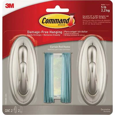 Curtain Rod Hooks, 2 Hooks & 2 Strips, Brushed Nickel, Model 17053bn-2es