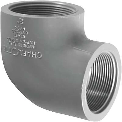 Schedule 80 PVC 90-Degree Elbow, Gray, FPT x FPT, 2 In.