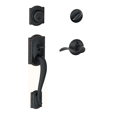 Schlage F60GCAM716ACC Camelot Handleset, Single Cylinder, Aged Bronze