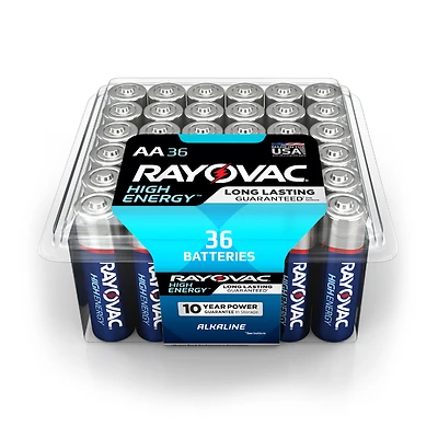 Rayovac 815-36PPK High Energy Alkaline AA Batteries, 750 mAh, 36-Pack