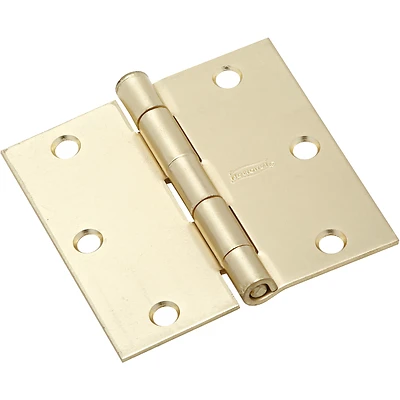 Door Hinge, Interior, Square-Edge, Satin Brass, 3-1/2 In., 3-Pk.