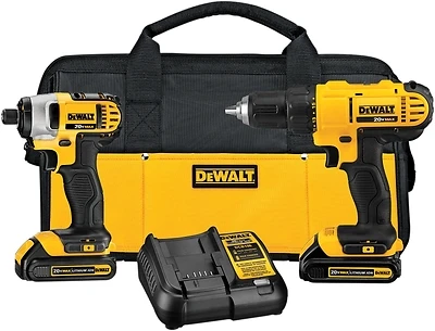 DeWalt 20V Max Drill/Driver & Impact Driver Combo Kit, 1.3 Ah, 2 Batteries