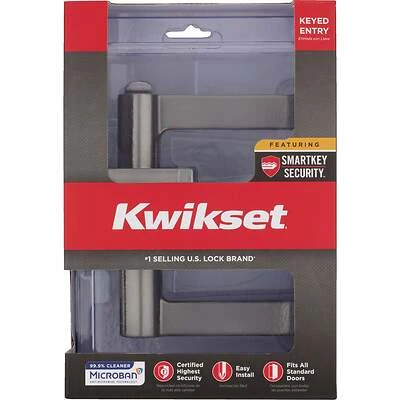 Kwikset Halifax Square Satin Nickel Keyed Entry Door Lever Featuring SmartKey Security