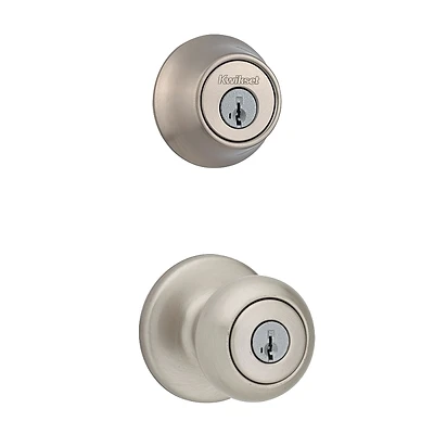 Kwikset 96900-424 Entry Knob and Single Cylinder Deadbolt, Knob Handle, Classic, Colonial, Traditional Design