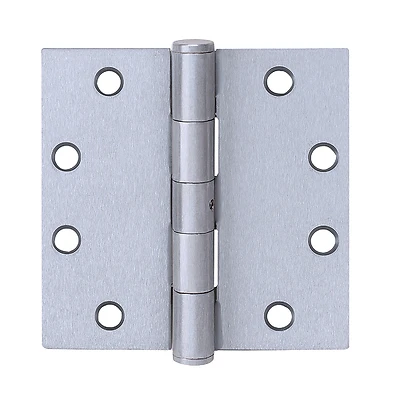 Ball-Bearing Hinge, Removable Pin, Square Corners, Satin Stainless Steel, 4 x 4 In.