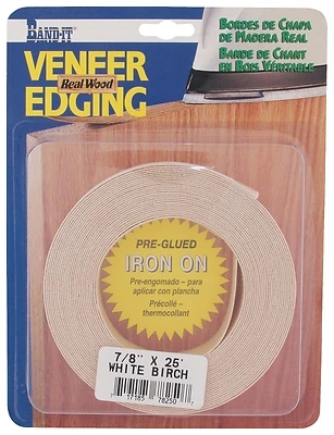Cloverdale Band-It 78250 White Birch Wood Veneer Iron-On Edgebanding, 7/8 In. x 25 Ft.