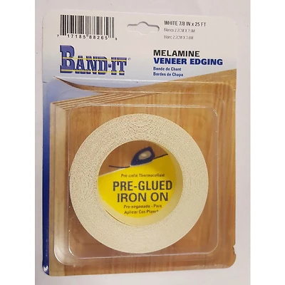 Cloverdale Band-It 88265 White Melamine Iron-On Edgebanding, 7/8 x 25 Ft
