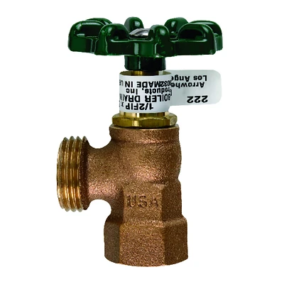 Arrowhead Brass 222LF Boiler Drain Valve, 1/2 x 3/4 In FIP x Hose, 125 PSI