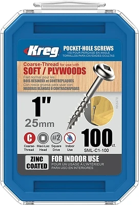 Kreg SML-C1-100 #8 x 1 in. Pocket-Hole Screw, Coarse, 100 pk
