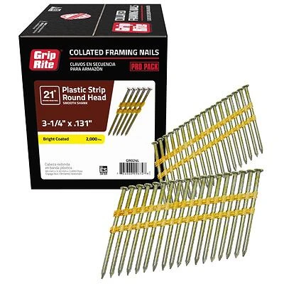 Grip-Rite 3-1/4 in. 10-1/4 Ga. Angled Strip Framing Nails 21 deg. Smooth Shank 1 pk