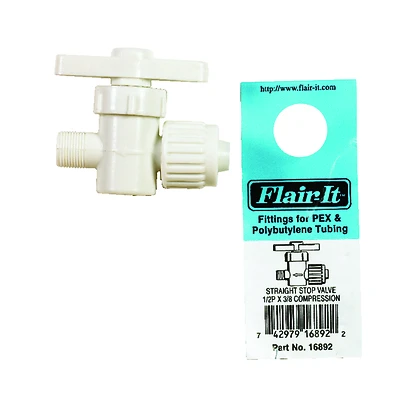 Compression Straight Stop Valve, 1/4 Turn, 1/2 Pex x 3/8-In.