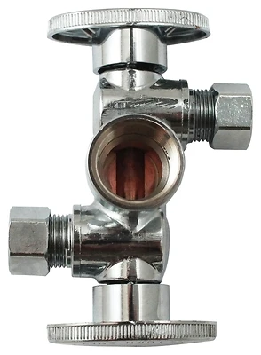 Keeney K2901DHLF Dual Shut-Off Valve, 1/2 x 3/8 x 3/8 In, Lead-Free Brass