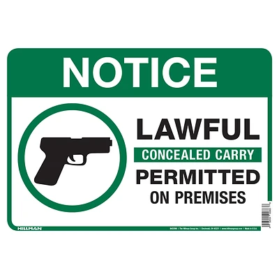 Concealed Carry Allowed Sign, 10 x 14-In.