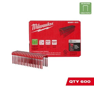 Milwaukee MNM1-600 Insulated Cable Staples, 1 In. x 3/4 In., 600-Count