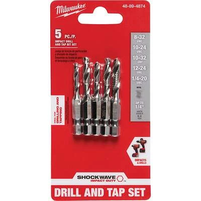 Milwaukee Shockwave 48-89-4874 5-Piece SAE Impact Drill Tap Bit Set