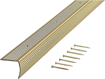 M-D 79103 Fluted Stair Edge, Satin Brass, 1-1/8 x 1-1/8 x 72 In.