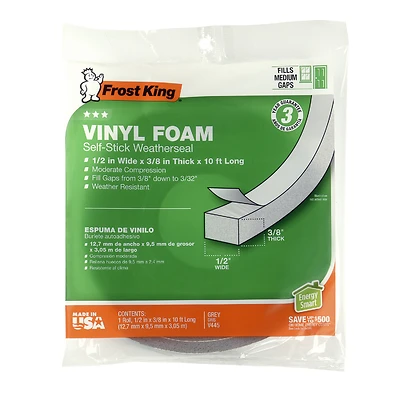 Frost King V445H Vinyl Foam Weatherseal Tape, 1/2 x 3/8 In. x 10 Ft.