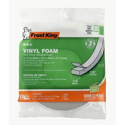 Vinyl Foam Weatherseal Tape, 1/4W x 1/8 In. T x 17 Ft.