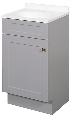 Cool Gray 18 In. W X 35 In. H X 16 In. D Shaker Vanity With White Cultured Marble Top
