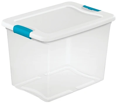 Sterilite 14958006 Latching Storage Box, 25 Qt., Clear/White