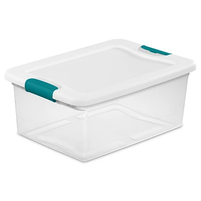 Sterilite 14948012 Latching Storage Box, See-Through Base, 15 Qt.