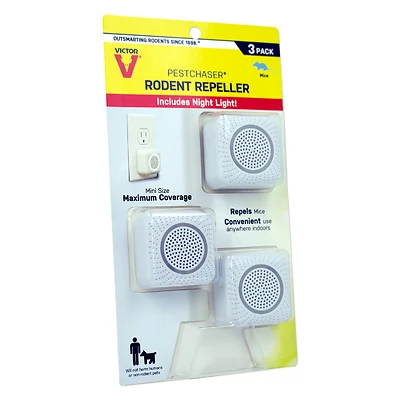 Victor M753K Rodent Repellent, Plug-In, 1.69 in L, 1-3/4 in W, 1-3/4 in H, Repels: Mice, Rats, 3/PK
