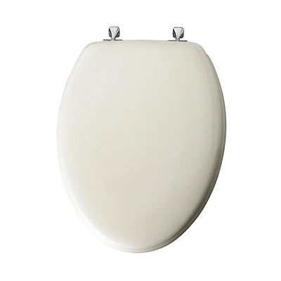 Elongated Molded Wood Toilet Seat, STA-TITE® Chrome Hinge, White