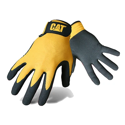 Cat CAT017416L Nitrile Coated Nylon Knit Work Gloves, Large, Black/Yellow