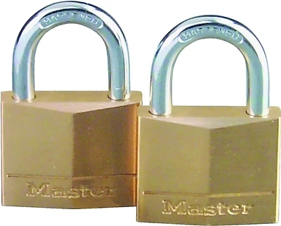 Master Lock 140T Solid Brass Keyed Padlock, 2-Pack, 1-9/16 In.