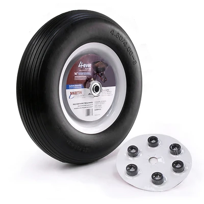 MARTIN Wheel 408RBPU32 Wheelbarrow Wheel with Universal Hub, 4.8 x 4/8 in Tire, 16 in Dia Tire, Ribbed Tread