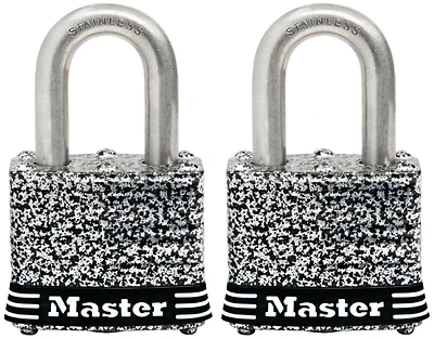 Master Lock 3SSTHC Laminated Steel Padlock, 1-9/16 In, Keyed Alike, 2 Pk