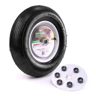 480/400-8 Rib Tread Wheelbarrow & Garden Cart Wheel, Universal Hub, 16 In.
