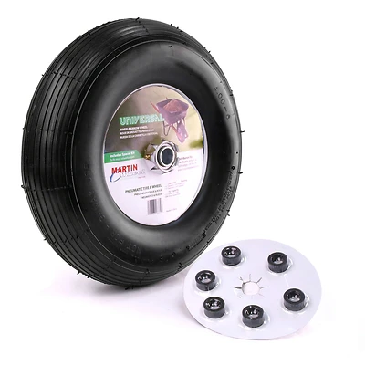 MARTIN Wheel 406TTRIB32 Wheelbarrow Wheel with Universal Hub, 13 in Dia Tire, 4 x 6 in Tire, Ribbed Tread