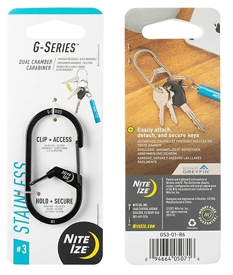 Nite Ize GS3-01-R6 G-Series Dual Carabiner #3, Stainless Steel, Black, 2.51 In.
