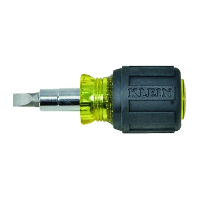 Klein Tools 32561 Stubby Multi-Bit Screwdriver/Nut Driver, 6-in-1, Cushion Grip