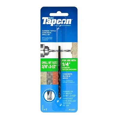 Tapcon 11257 Concrete Drill Bit, 3/16 x 3-1/2 In.