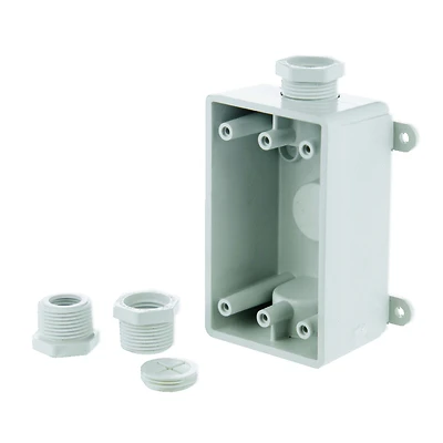 Single Gang 1/2 In., 3/4 In. 3-outlet White Pvc Weatherproof Outdoor Outlet Box