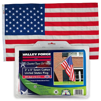 Valley Forge USB3 American Flag, 3 Ft. X 5 Ft. Cotton, Brass Grommets
