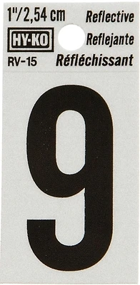 Hy-Ko RV-15/9 House Address Number 9, Reflective Black/Silver Vinyl, 1-In.