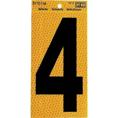 Hy-Ko RV-75/4 Reflective Address Number 4, Yellow & Black, 5-In.
