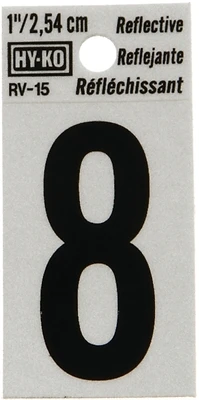 Hy-Ko RV-15/8 House Address Number 8, Reflective Black/Silver Vinyl, 1-In.