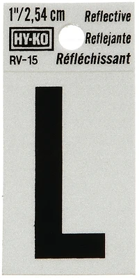 Hy-Ko RV-15/L Reflective House Letter L, Black/Silver Vinyl, 1-In.