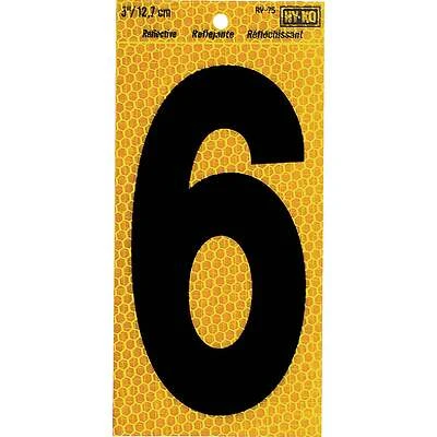Hy-Ko RV-75/6 Reflective Address Number 6, Yellow & Black, 5 In.