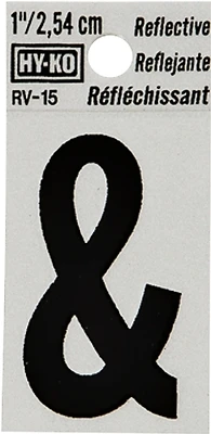 Hy-Ko RV-15/AMP Ampersand Sign, Reflective Black/Silver Vinyl, 1-In.