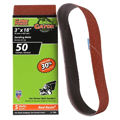 Sanding Belt, Aluminum Oxide, 50-Grit, 3 x 18 In., 5-Pk.