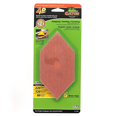 Gator Zip 7187 Sanding Refill Sheets, 6x3 In., 80 Grit, 6-Pk.