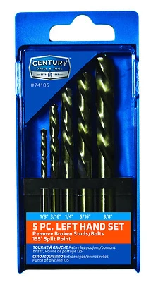 Stub Drill Bit Set, Left Hand, Cobalt Steel, 5-Pc.