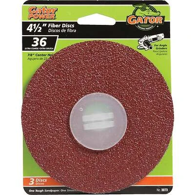 Gator 3073 Fiber Disc, 4-1/2 in Dia, 36 Grit, Extra Coarse, Aluminum Oxide Abrasive, Fiber Backing